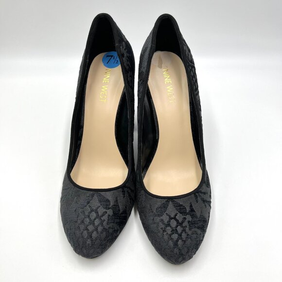 Nine West Womens Size 7.5 Black Tapestry Block Heels Pumps Shoes - Picture 2 of 13
